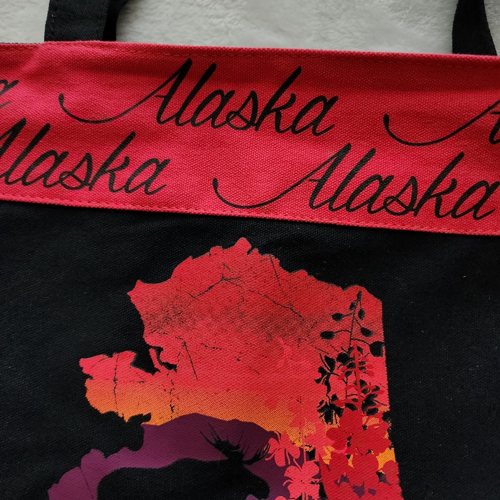 Alaska Canvas Tote Bag Black Red Pink‎ Sunset Moose Souvenir - Picture 3 of 13
